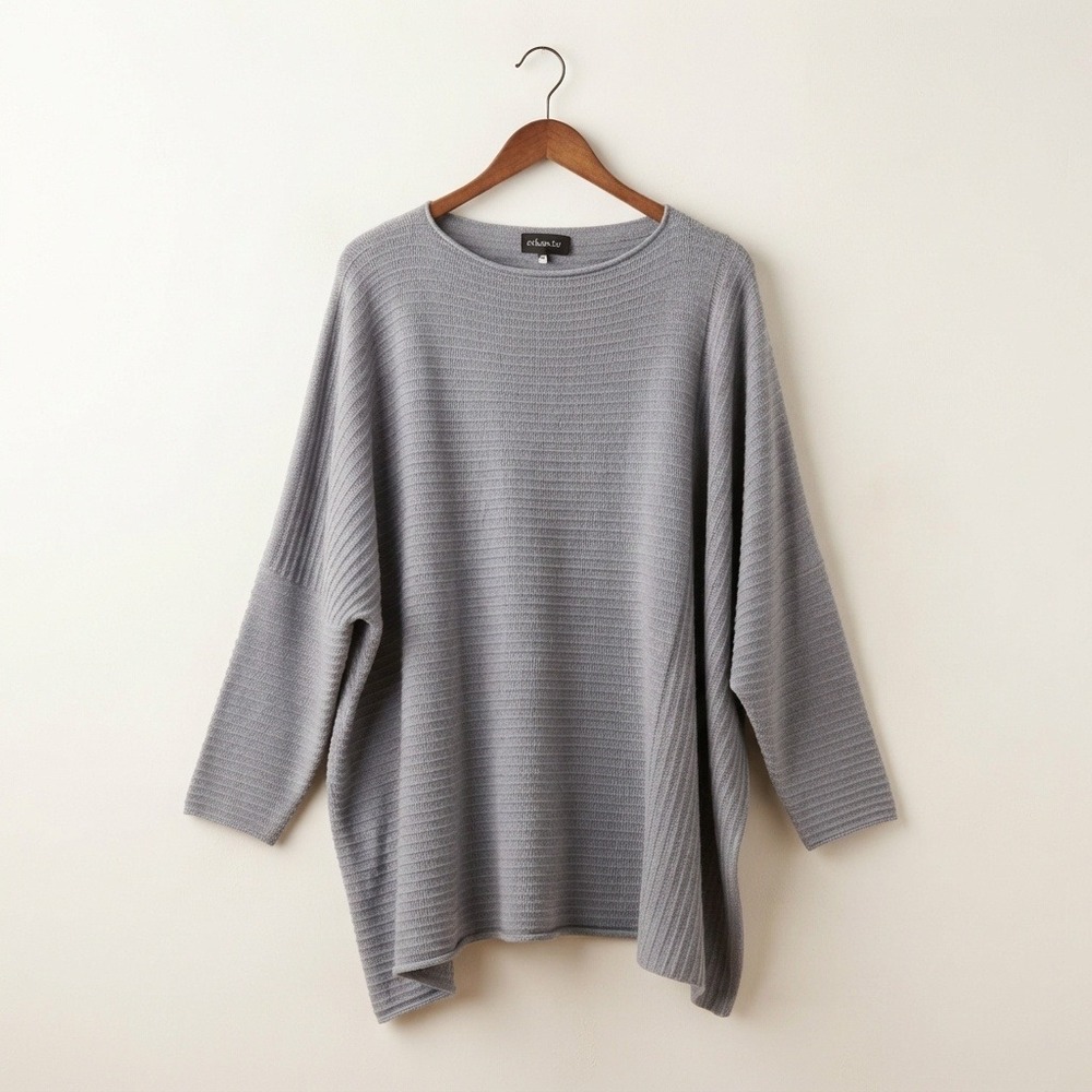 Eskandar Quiet Luxury Cashmere Sweater Women OS Lagenlook Minimalist Grey Ribbed